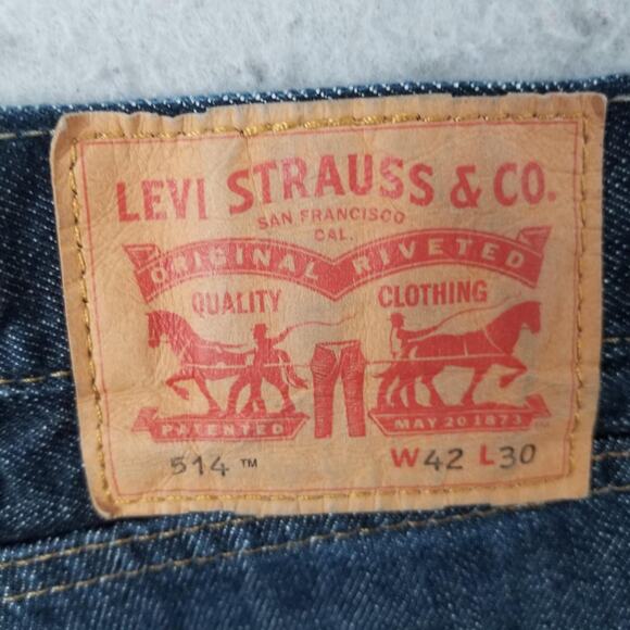 Levis 514 Jeans Mens 42x30 Blue Straight Leg 100% Cotton Zip Fly Classic Denim - Picture 12 of 14